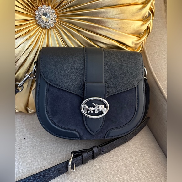 Coach Handbags - Coach Dark BLUE Saddle Crossbody Bag with Silver Horse-and-Carriage Emblem